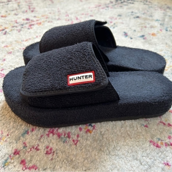 Hunter Terry Towelling Platform Slide Sandal in Black sz 9 - Picture 4 of 7
